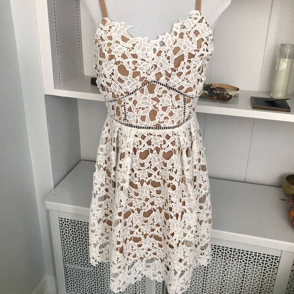Sheer Lace over Nude Sleeveless Dress